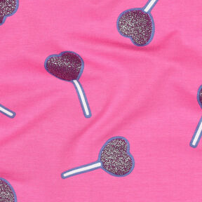 Jersey coton Sucettes en forme de cœur à paillettes | Poppy Fabrics – rose vif, 