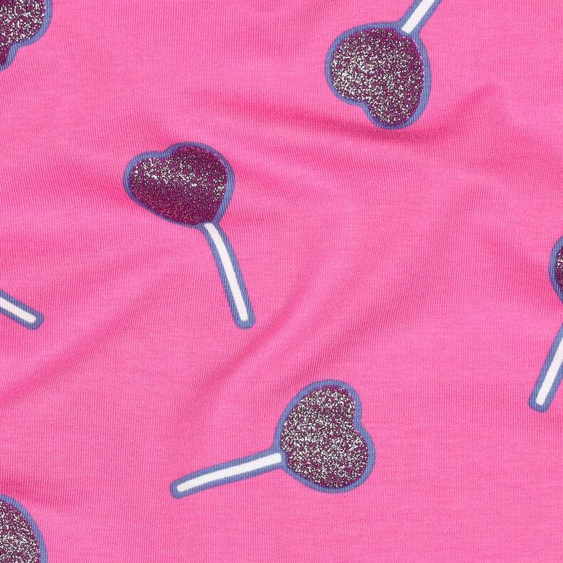 Jersey coton Sucettes en forme de cœur à paillettes | Poppy Fabrics – rose vif, image number 2