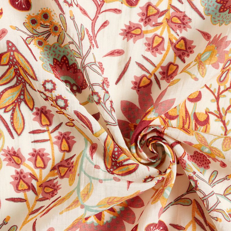 Mélange viscose Fleurs rétro – ivoire/myrtille,  image number 3