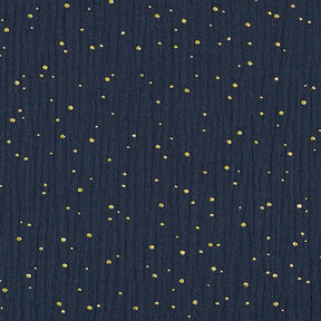 Tissu double gaze de coton taches dorées éparses – bleu marine/or, 