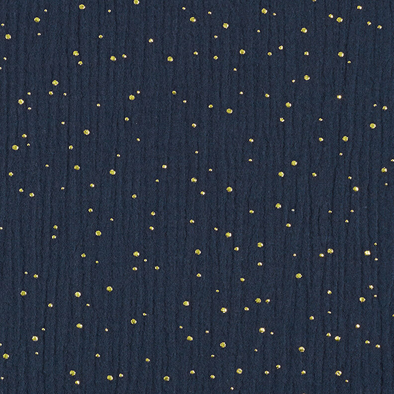Tissu double gaze de coton taches dorées éparses – bleu marine/or,  image number 1