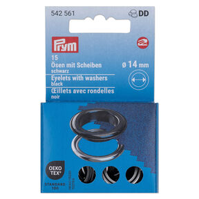 Œillets avec rondelles [15 unités | Ø 14 mm] | Prym – noir/argent métallisé, 