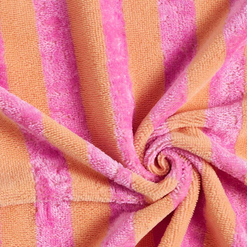 Tissu éponge Bambou Larges rayures – orange clair/rose vif, image number 4