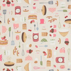 Tissu de décoration Semi-panama Gâteaux et tartelettes – beige clair/rose, 