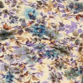 Jersey viscose Impression numérique de fleurs et de branches – sable/turquoise, 