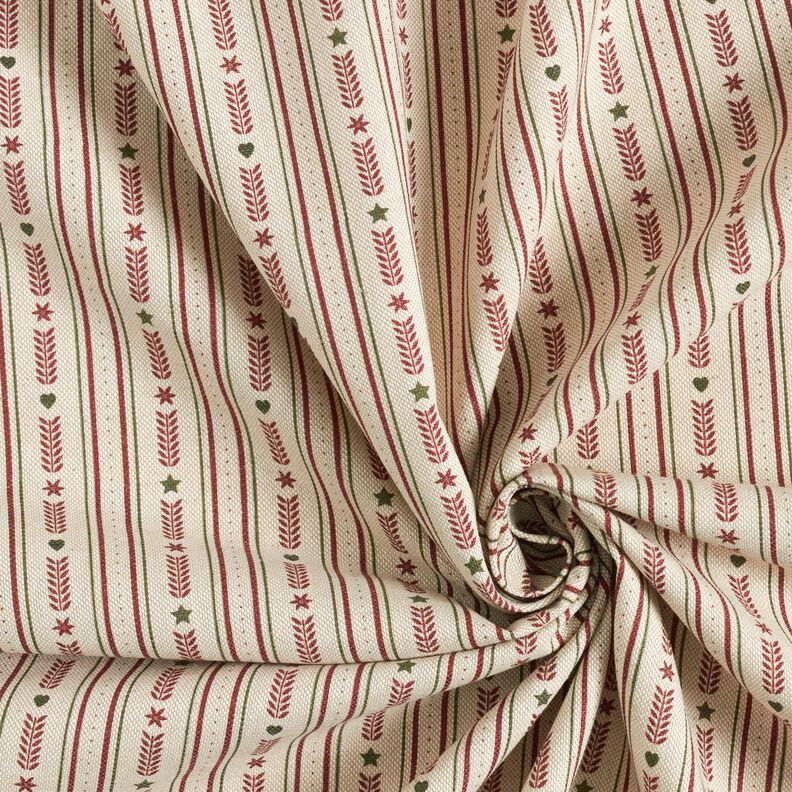 Tissu de décoration Semi-panama Rayures avec étoiles – nature/bordeaux, image number 3