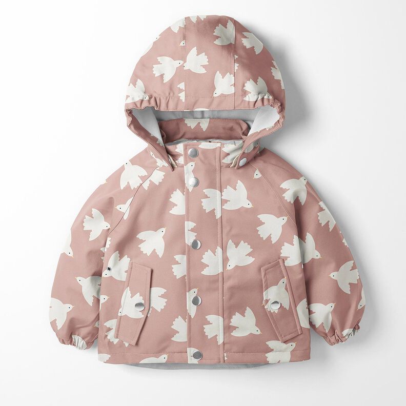 Tissu pour veste de pluie Oiseaux Impression numérique – vieux rose clair,  image number 7