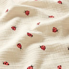 Tissu double gaze de coton Jolies coccinelles – écru, 