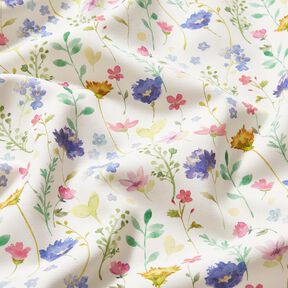 Tissu de décoration Sergé coton fleurs des champs – ivoire/lilas bleu, 