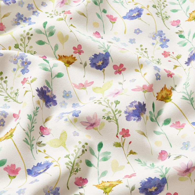 Tissu de décoration Sergé coton fleurs des champs – ivoire/lilas bleu, image number 2