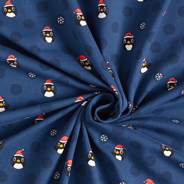 Jersey coton Pingouin avec bonnet de Noel – bleu marine,  image number 3