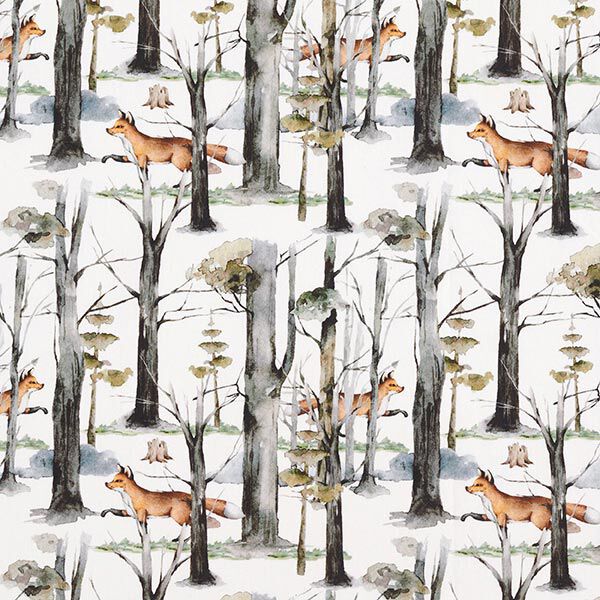 Popeline coton Renard dans la forêt Impression numérique – blanc,  image number 1