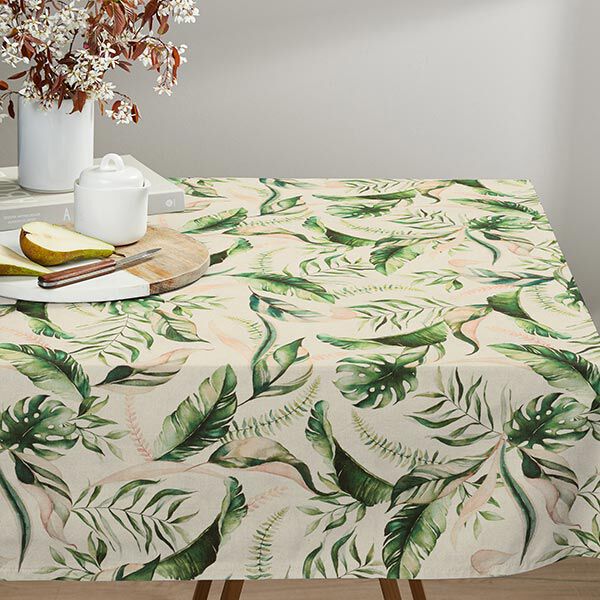Tissu de décoration Semi-panama feuilles – vert/nature,  image number 6