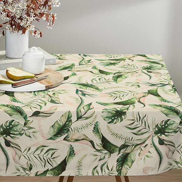Tissu de décoration Semi-panama feuilles – vert/nature, image number 6