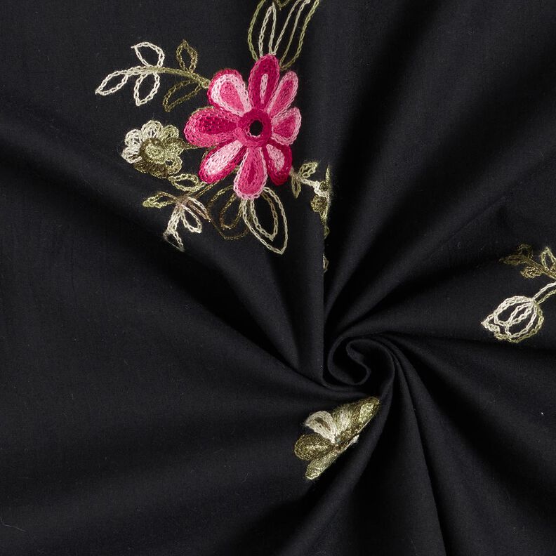 Popeline coton Broderie bouquets de fleurs – noir/baies, image number 3