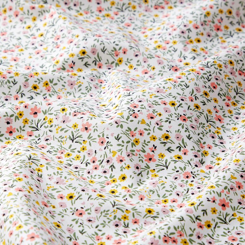 Tissu en coton Cretonne fleurs délicates – blanc/vieux rose, image number 2