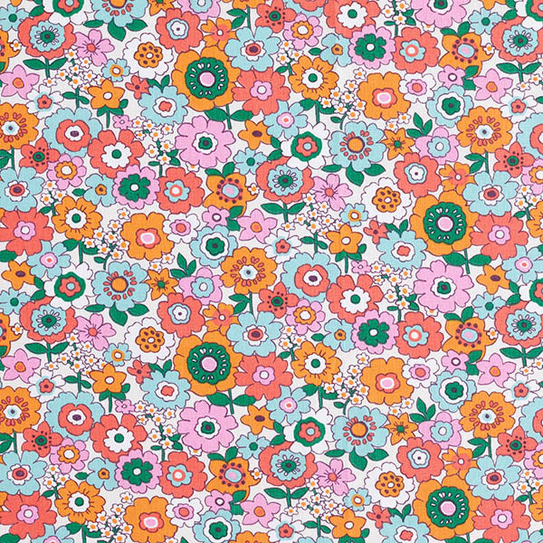 Tissu en coton Cretonne Fleurs multicolores – blanc/orange clair,  image number 1