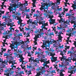 Tissus pour maillot de bain tropische Blumen – bleu marine/rose vif, 