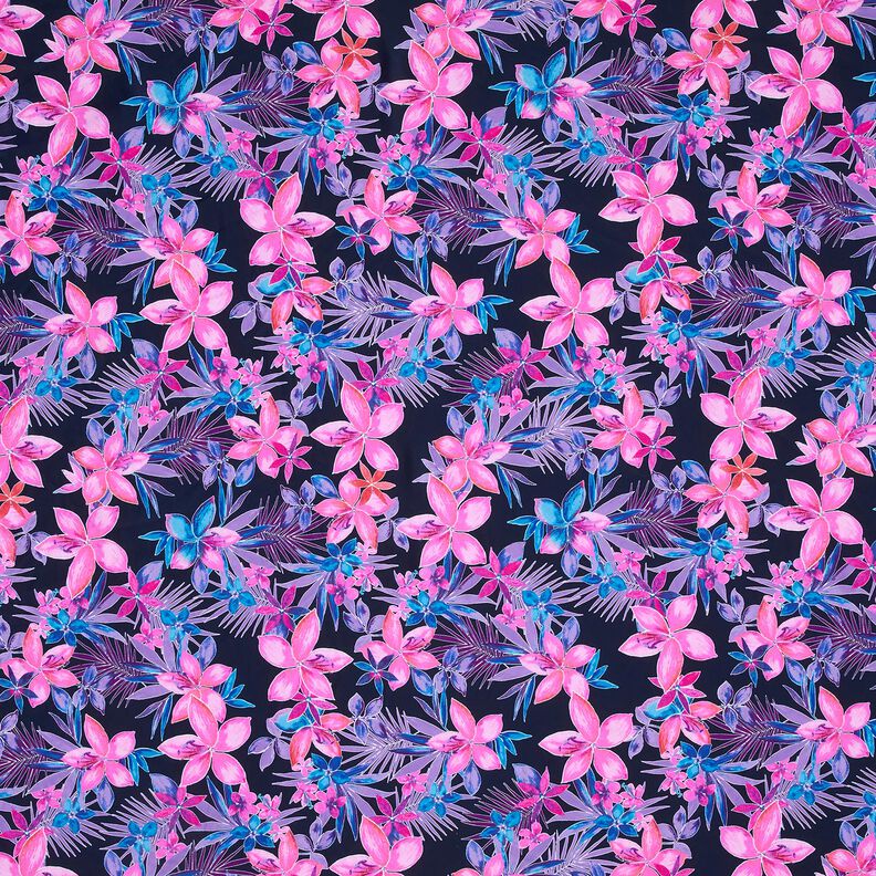 Tissus pour maillot de bain tropische Blumen – bleu marine/rose vif,  image number 1