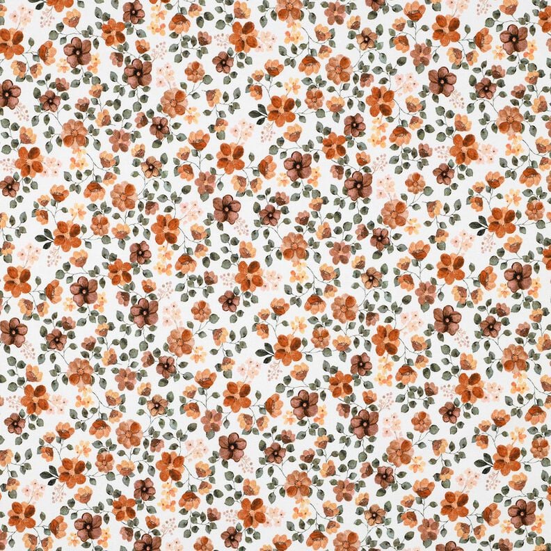 GOTS Jersey coton Fleurs d'automne Impression numérique – blanc/rosé,  image number 1