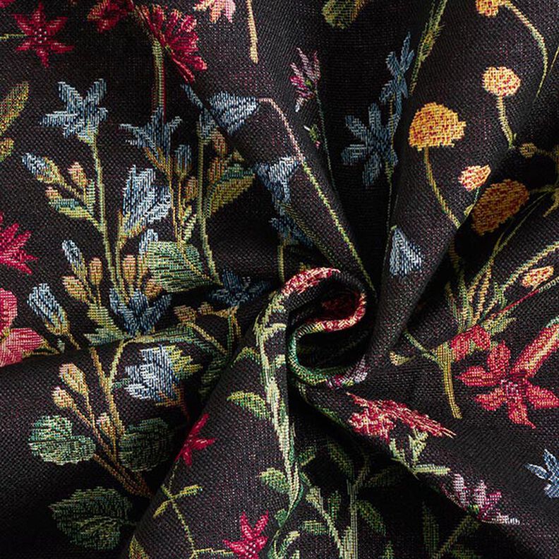 Tissu de décoration Gobelin prairie fleurie – noir,  image number 4