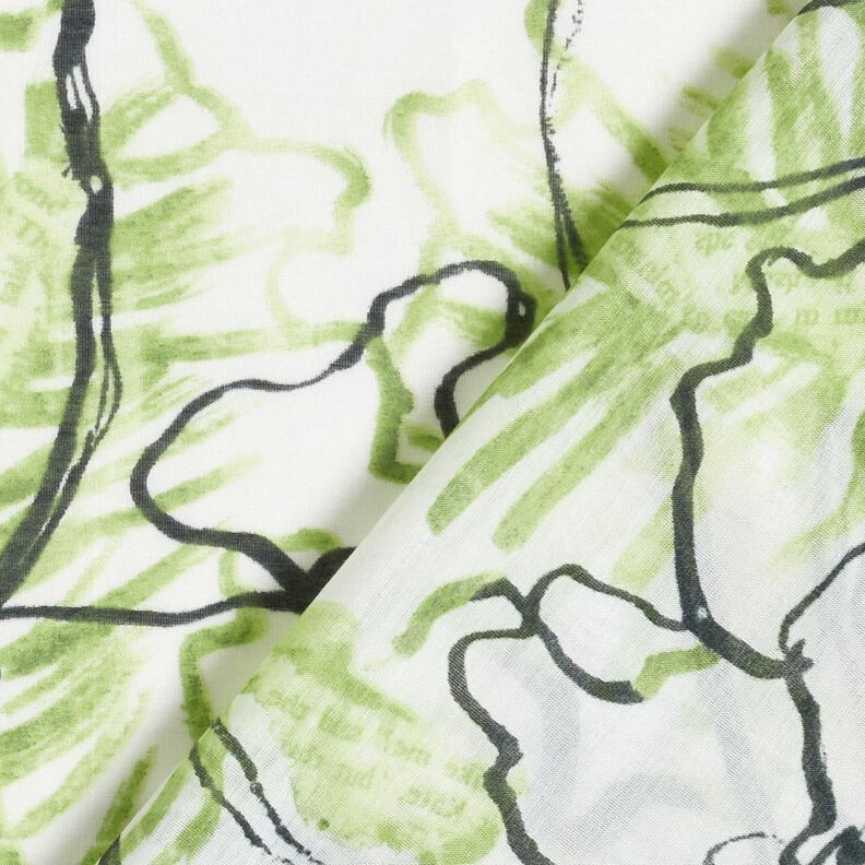 Coton et soie mélangés Fleurs abstraites – ivoire/vert tendre,  image number 4