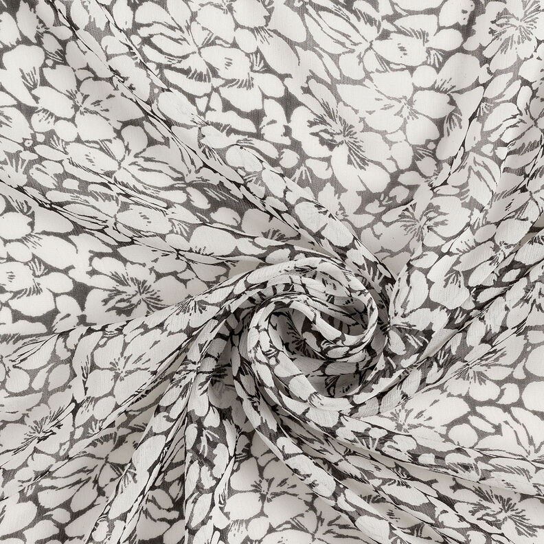 Crêpe mousseline Décor floral – blanc/noir,  image number 3