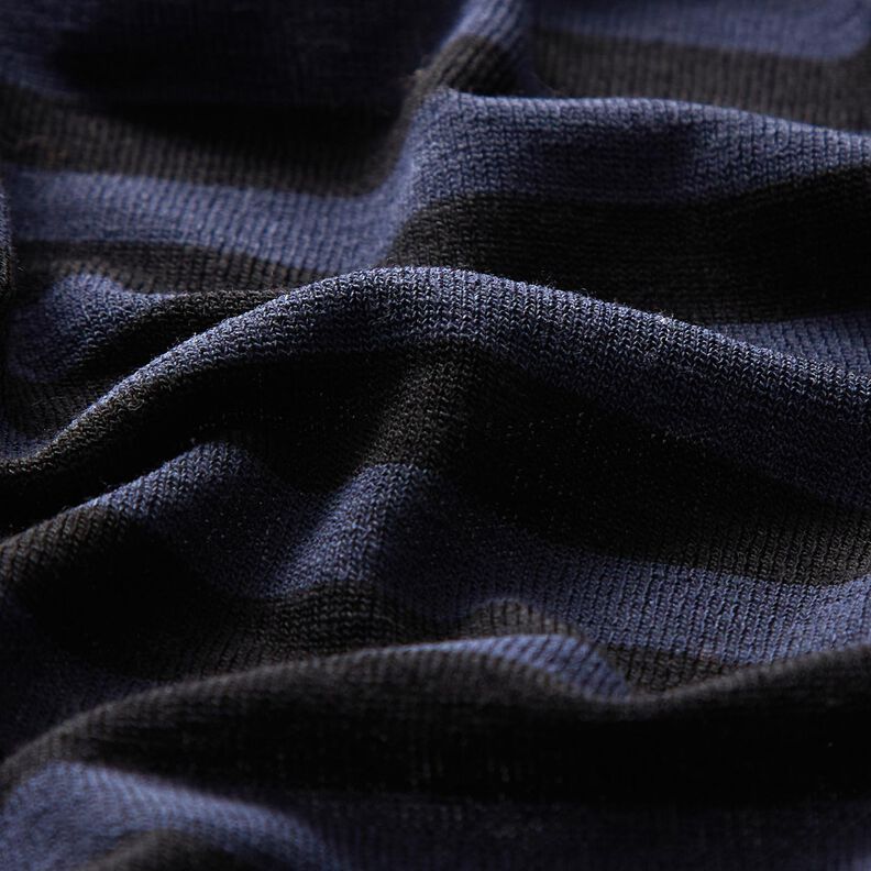 Jersey viscose et soie mélangés Rayures – bleu marine/noir,  image number 2