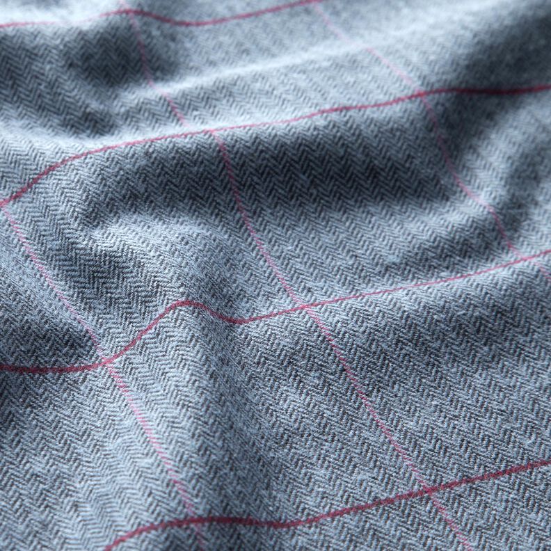 Tissu pour manteau en coton mélangé à chevrons et carreaux – bleu clair/rouge bordeaux, image number 2
