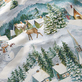 Tissu de décoration Gobelin Paysage hivernal – ivoire/turquoise clair, 