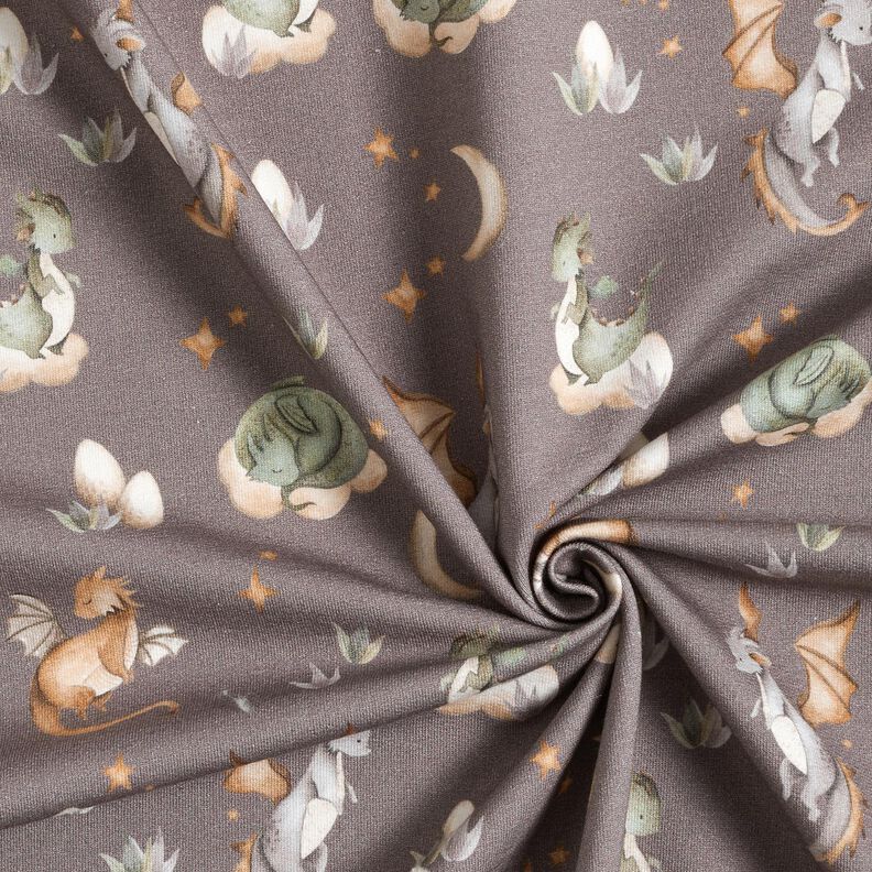 French Terry Sweat d’été jolis dragons Impression numérique – taupe foncé,  image number 3