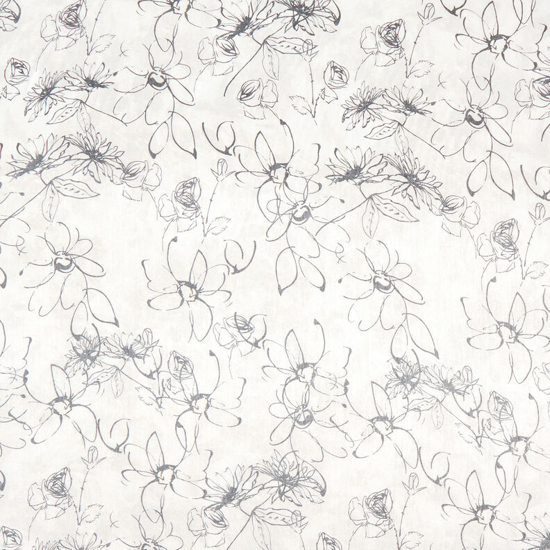 Viscose mélangée Dessin floral brillant métallisé – blanc/noir,  image number 1