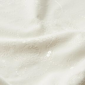 Velours à côtes fines avec fleurs en broderie et paillettes – écru, 