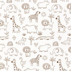 Jersey coton Animaux de la jungle dessinés – ivoire/chocolat, 