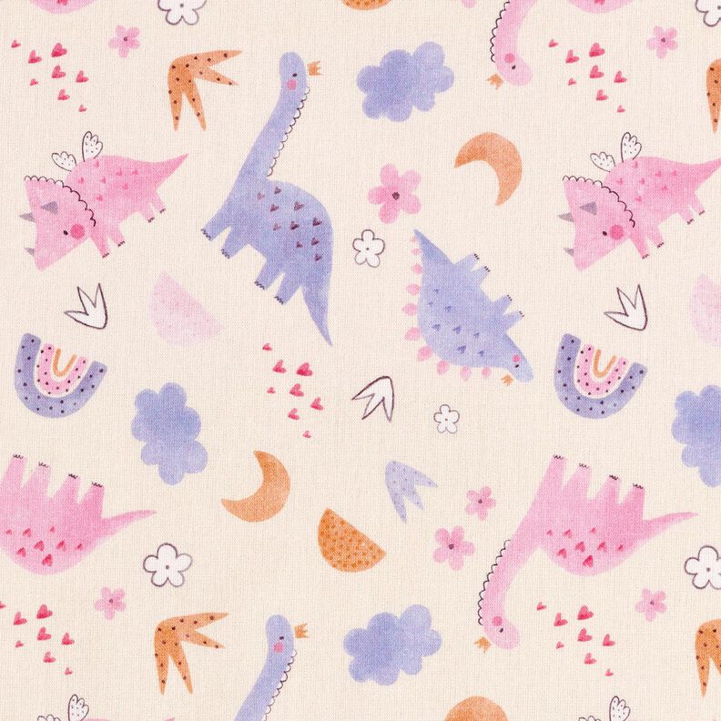 Popeline coton Princesses dinosaures Impression numérique – beige clair,  image number 1