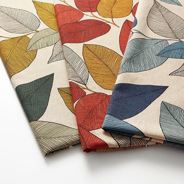 Tissu de décoration Semi-panama grandes feuilles – bleu/nature,  image number 5