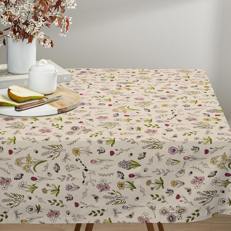 Tissu de décoration Semi-panama Fleurs de printemps – nature/rose, image number 8