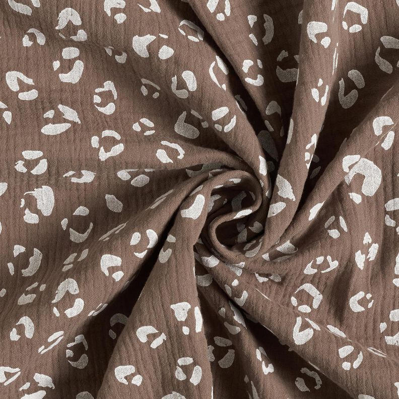 Tissu double gaze de coton Grand motif léopard – taupe foncé/blanc,  image number 3