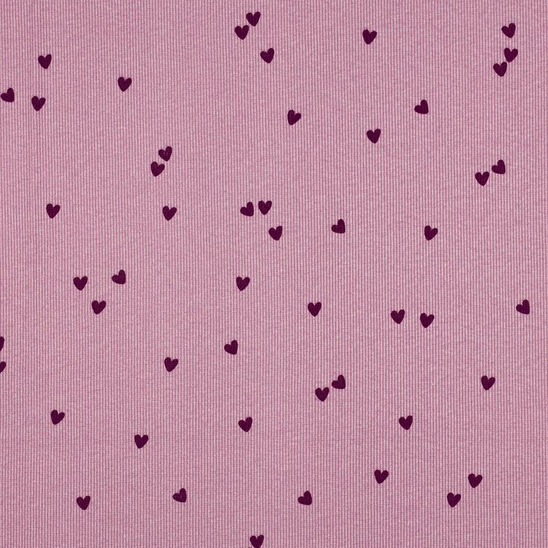 Jersey côtelé Cœurs éparpillés | Poppy Fabrics – violet pastel/merlot,  image number 1