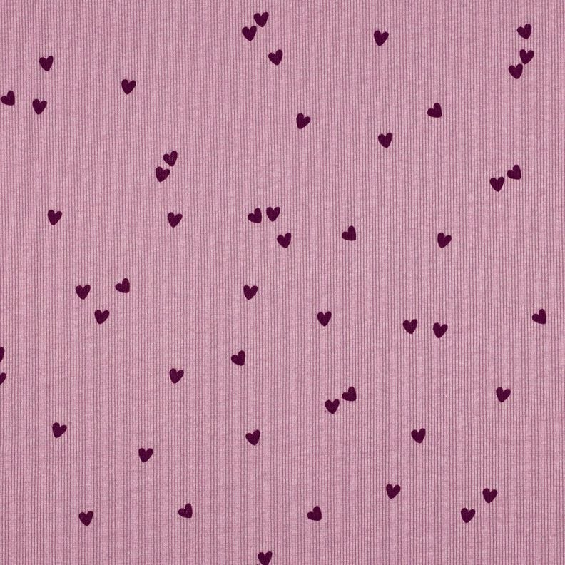 Jersey côtelé Cœurs éparpillés | Poppy Fabrics – violet pastel/merlot, image number 1