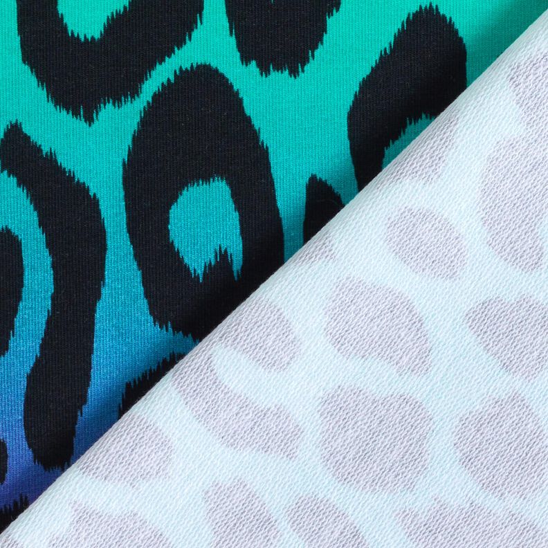 French Terry Sweat d’été Dégardé de couleurs léopard Impression numérique – lilas bleu/turquoise,  image number 4