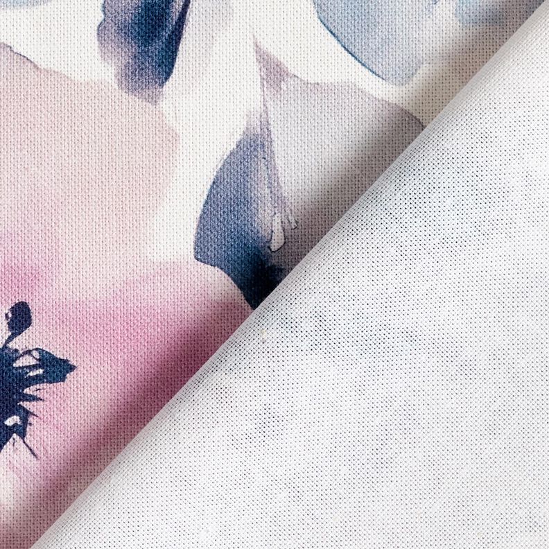 Tissu de d&eacute;coration Semi-panama grandes fleurs &agrave; l'aquarelle &ndash; blanc/violet pastel,  image number 4