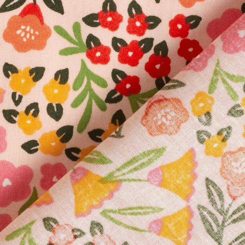 Coton enduit Prairie fleurie – beige clair/rose vif,  image number 5