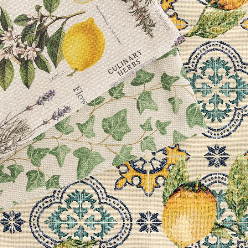 Tissu de décoration Semi-panama Herbes aromatiques – nature/jaune,  image number 5