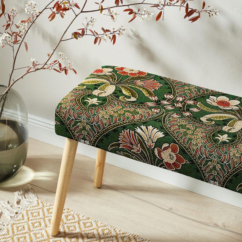 Tissu de décoration Gobelin Blumenornamente – vert/orange clair, image number 6