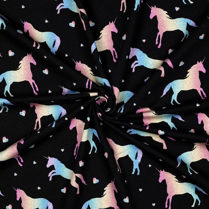Jersey coton Licornes arc-en-ciel Impression numérique | Poppy Fabrics – noir, image number 3