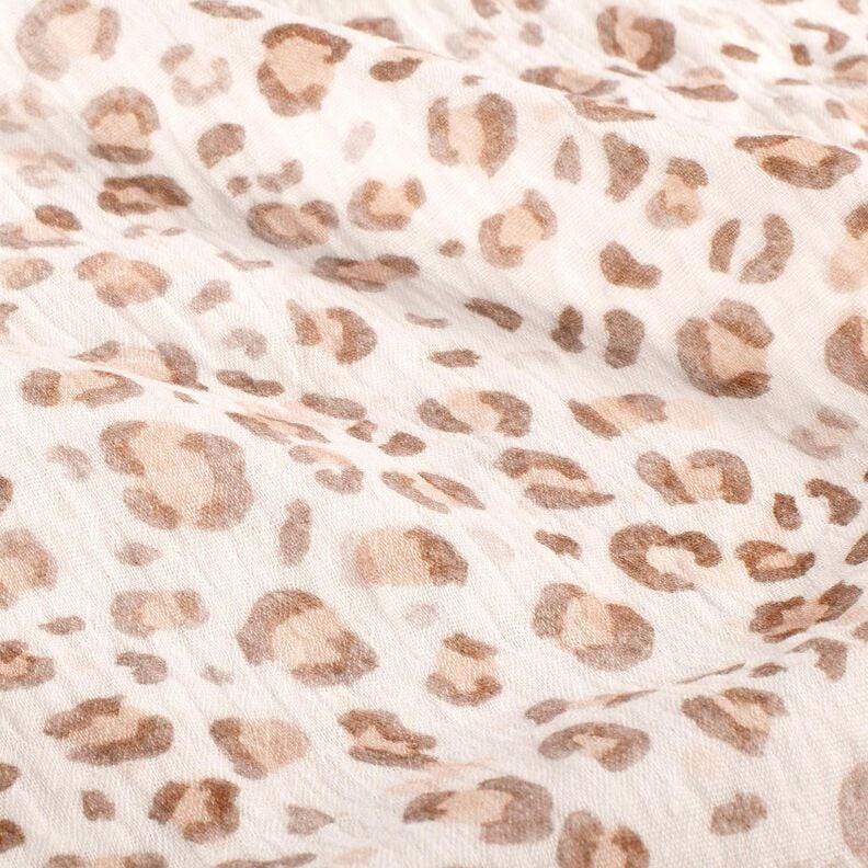 Tissu double gaze de coton Motif léopard aquarelle Impression numérique – ivoire,  image number 2
