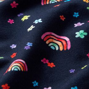 Jersey coton Fleurs colorées et arcs-en-ciel Impression numérique – bleu nuit/mélange de couleurs | Reste 90cm, 