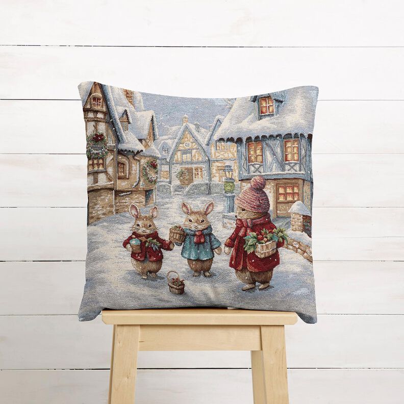 panneau décoratif Gobelin lapins de Noël – bleu clair/carmin,  image number 5