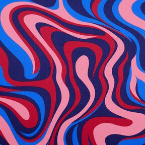 Satin de coton Vagues rétro | Poppy Fabrics – bleu marine/rose vif, 